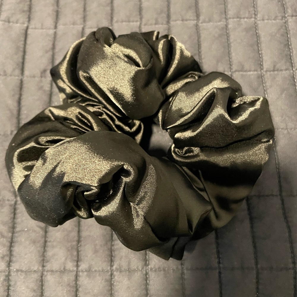 Giant puffy Black Satin Scrunchie, made for sleeping with. Soft and squishy!